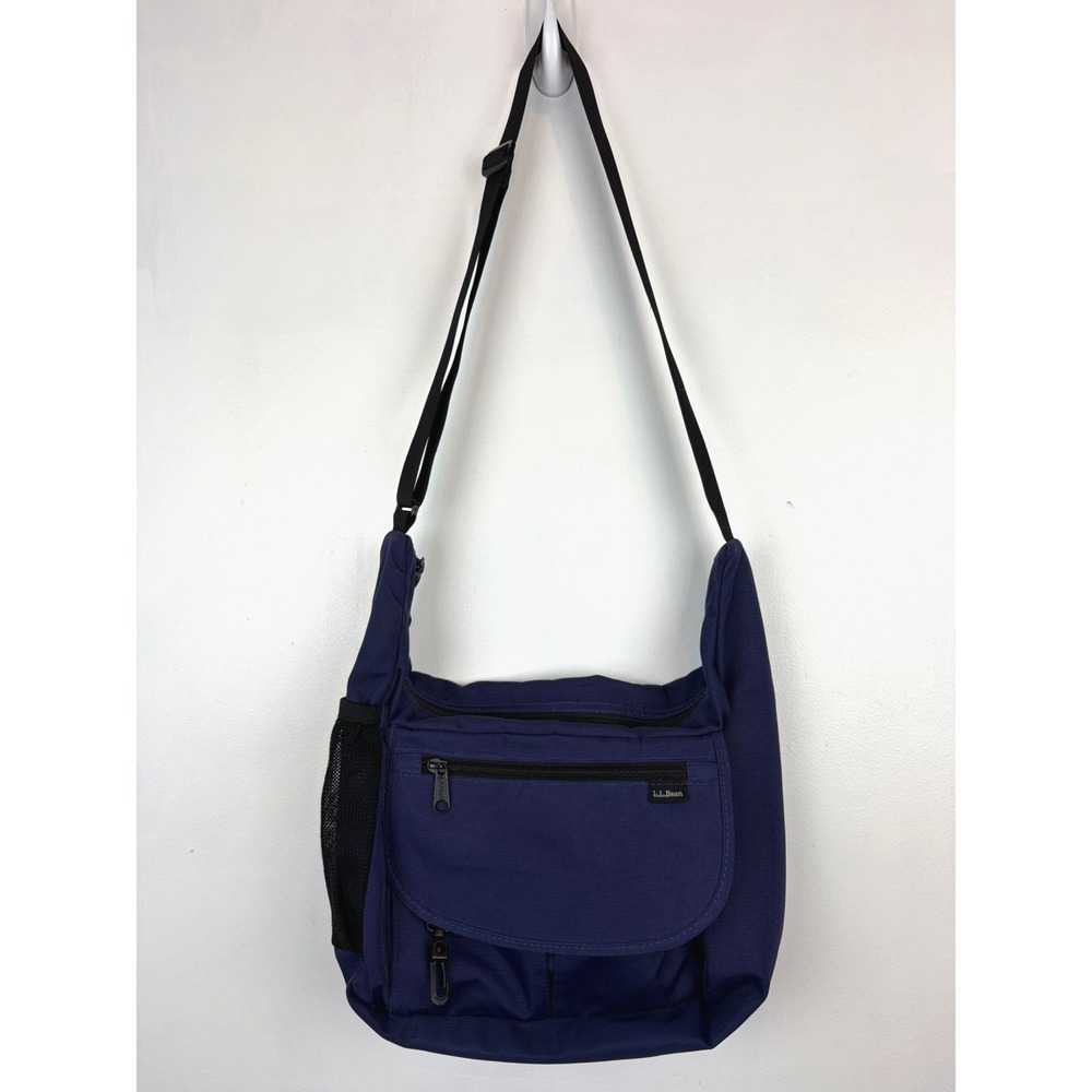 Vintage LL Bean Crossbody Messenger Bag Purse Nylon Blue Granola Rip Stop Read